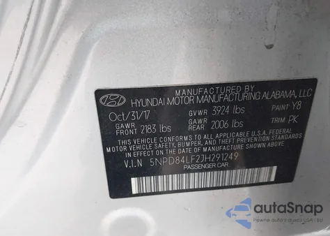 2018 Hyundai Elantra Value Edition z USA, uszkodzony, nr VIN 5NPD84LF2JH291249